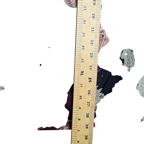 Women’s Medium Paisley Surplice Purple Black 3/4 Sleeve Ruched Stretch Top - Picture 4 of 6